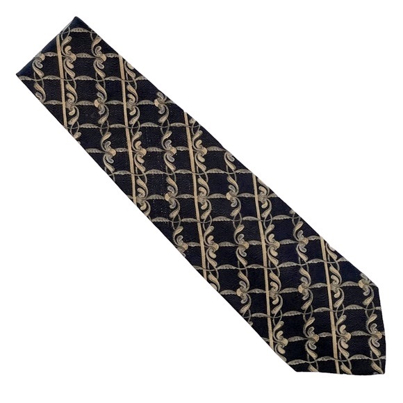 Geoffrey Beene 100% Silk Tie Navy and Cream Geometric Print - Picture 2 of 7